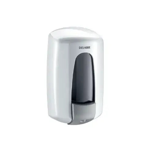 Distributeur de savon liquide mural, réservoir intégré, corps et poussoir en ABS anti-choc, réservoir de 0,9 litres, ABS blanc - DELABIE
