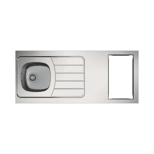 Evier cuisinette, 1 cuve soudée, inox, découpe domino, bonde panier chromé Ø90, vidage manuel complet avec racc lave-vaisselle e siphon fournis – LIBERTY (Moderna)