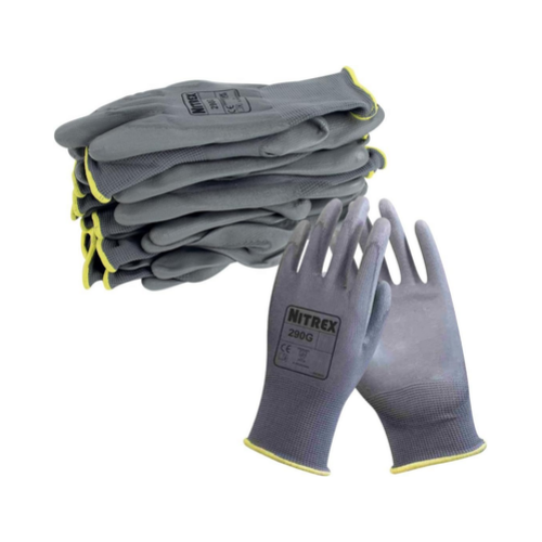 Lot de 10 paires de gants de travaux et sécurité, gris, taille 9, paume en polyuréthane - EPI (MPSB)