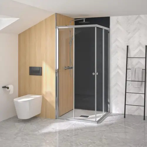 Paroi de douche, verre transparent, accès d'angle, fixe a DROITE, 70, profilé chromé - SUPRA A (KINEDO)