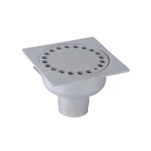 Siphon inox 100x100, cloche D 40, grille microbillée, trous ronds, garde d'eau 15mm – (Techneau)