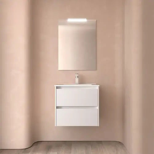 Meuble de salle de bains, 70, avec vasque ou plan de travail integré, 2 tiroirs, blanc - NOJA (SALGAR)