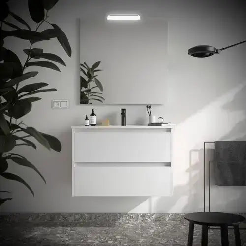 Meuble de salle de bain, 60, avec vasque ou plan de travail integré, 2 tiroirs, blanc - NOJA (SALGAR)