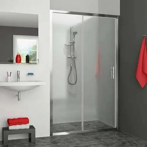 Porte de douche coulissante, 2 éléments (1 coulissant et 1 fixe), largeur 1000 mm hauteur 1900 mm, profilé argent poli, verre Clair traité Anticalcaire - EQUI (ROTH)