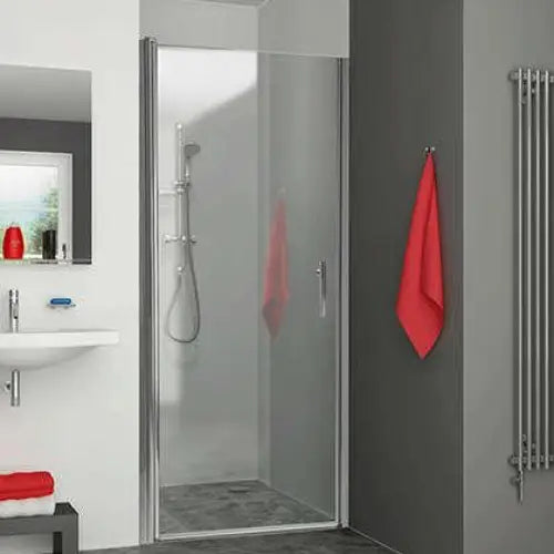 Porte pivotante intégrale, largeur 1000 mm, H 2000 mm, profilé argent poli, verre clair traité anticalcaire – EQUI (Roth)