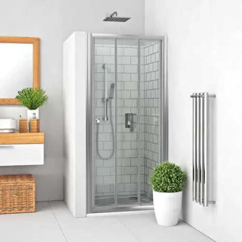 Paroi de douche, Porte coulissante 3 éléments, largeur 90 cm, hauteur 190 cm, Argent poli, Verre clair traité anticalcaire - EQUI (ROTH)