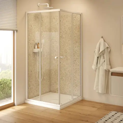 Paroi angle coulissante, L70 1.9M, blanc, verre clair clean - NALA (Roth)