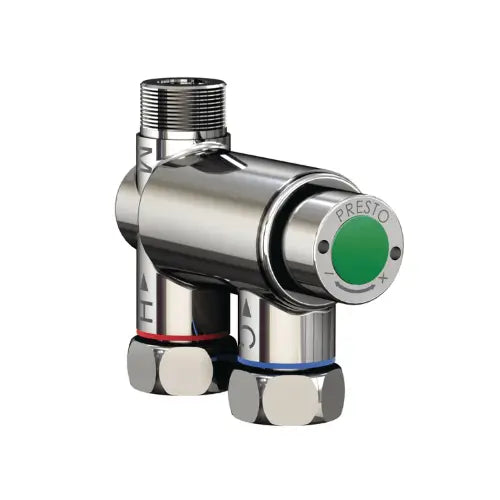Régulateur thermostatique Minitherm, monoposte avec arrivées en ligne, Entrées/sortie F3/8", chromée - (Presto)