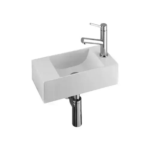 Lave-mains, résine minérale blanche, 40x18, trou a droite - Recto (BENESAN)
