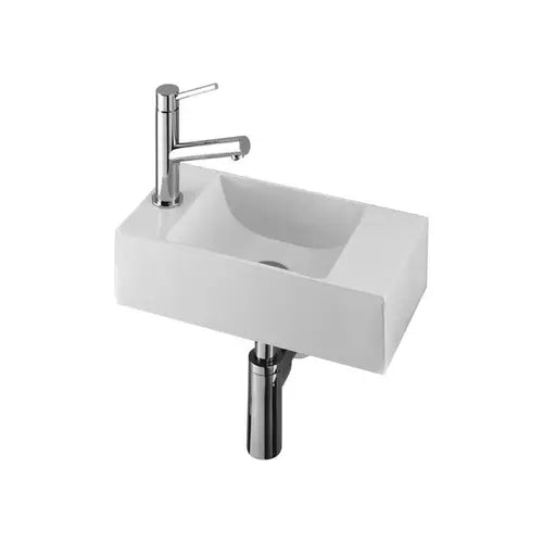 Lave-mains, résine minérale blanche, 40x18, trou a gauche - Recto (BENESAN)
