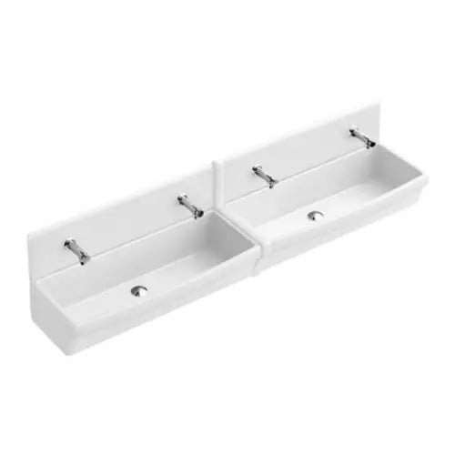Lavabo collectif, blanc, 100 x 20 x 42,5 cm, fixation par consoles + fixation par filés en fer - ONOVO (VILLEROY & BOCH)