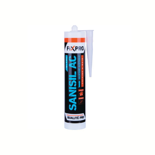 Mastic silicone pour joint sanitaire, Cartouche 300 ml, Blanc - SANISIL AC (FIXPRO)