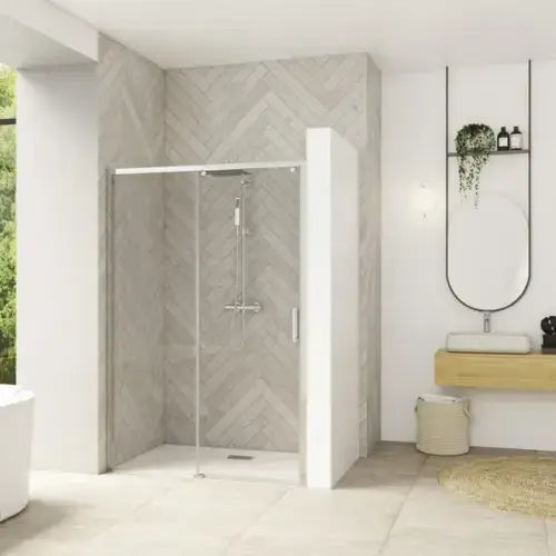 Paroi de douche coulissante gauche, sans seuil, 160cm, profilé chromé, verre transparent - SMART DESIGN (KINEDO)