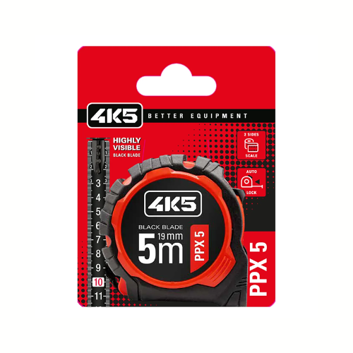Mètre à ruban en acier compact 5m, Enroulable, Imprimé des deux côtés, Lisibilité optimale - PPX 5 (4K5)