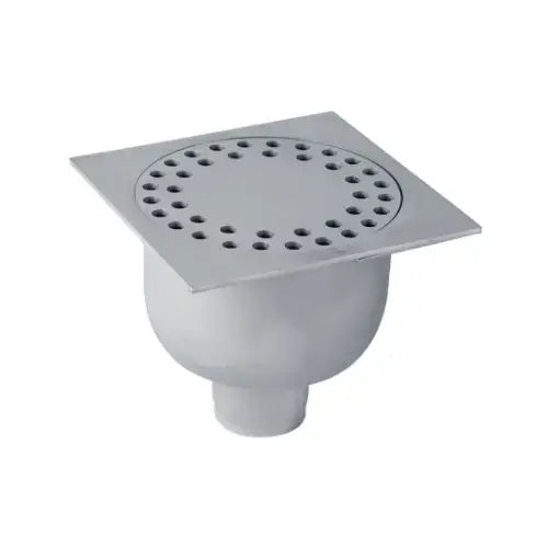 Siphon inox 150x150, cloche D 50, grille, trous ronds, garde d'eau 50mm – (Techneau)