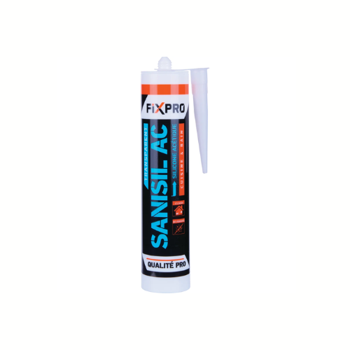 Mastic silicone pour joint sanitaire, Cartouche 300 ml, Tranclucide - SANISIL AC (FIXPRO)