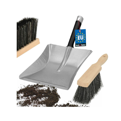 Pelle et Balayette - Pelle de Charbone en Acier Galvanisé - Balayette Bois - 30 cm - Gris et Naturel - Ramasse Poussière - Résistant - Ergonomique - ACCESSOIRES (MPSB)